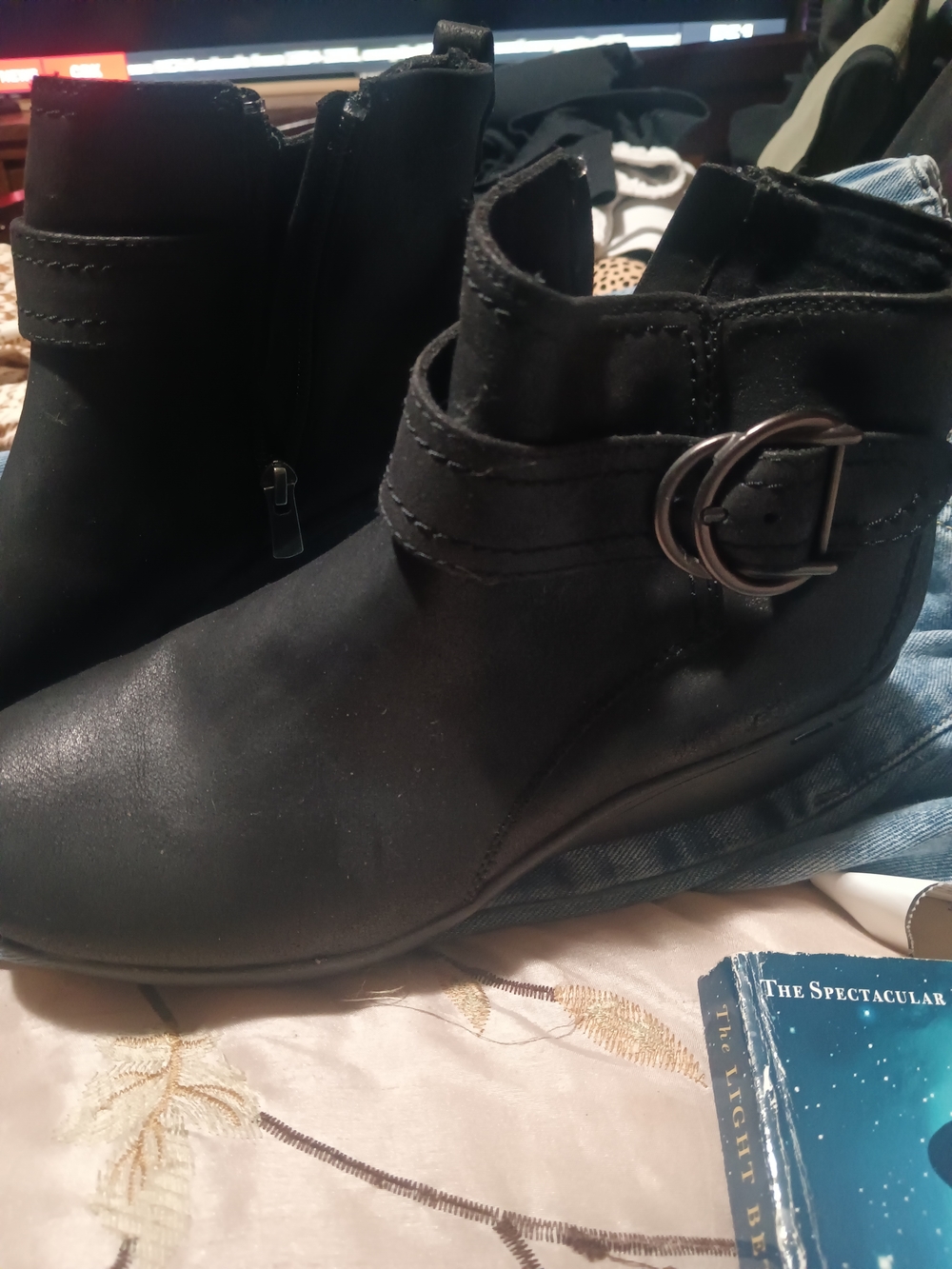 Skechers Women's Black Ankle Booties with Decorative Buckle